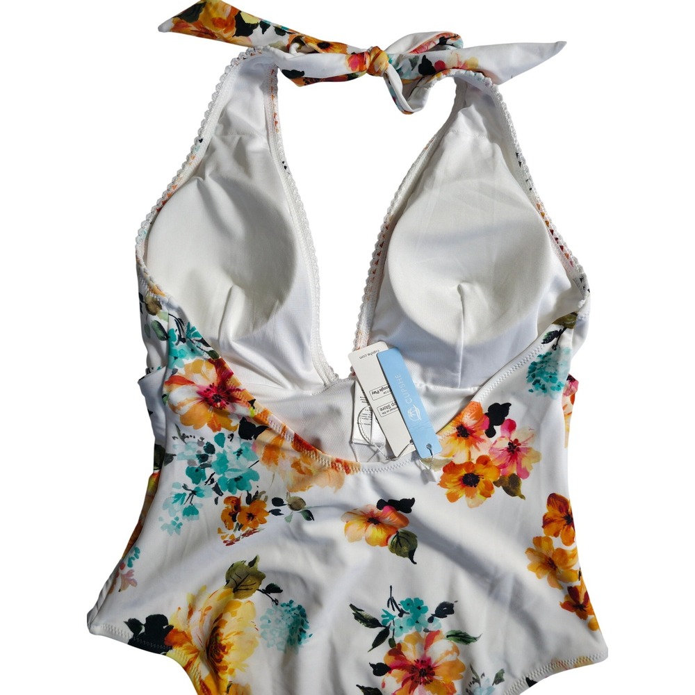 Cupshe Floral One Piece Swimsuit XL Women Halter Tie Waist Beach NWT - Picture 7 of 10